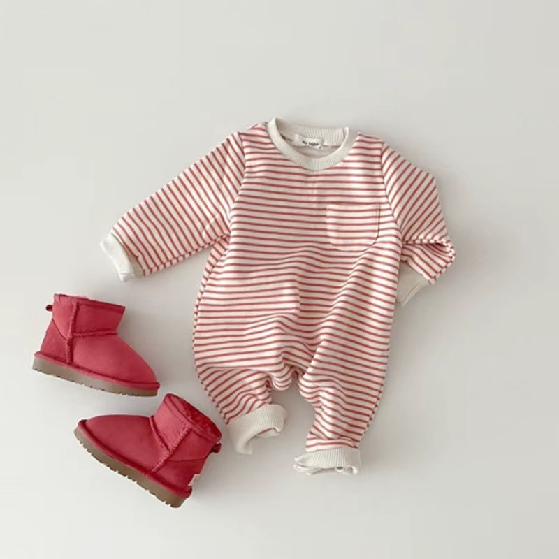 Snuggle Stripes – Fleece-Lined Striped Romper for Babies