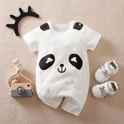 Newborn Baby Clothes Girl Boy White Bear Printing Cotton Jumpsuit Summer Short Sleeve Romper Toddler Pajamas One Piece Outfit