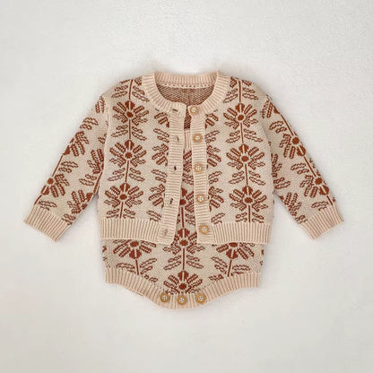 BlossomWarm – Baby Girl Jacquard Knit Coat & Harbin Set