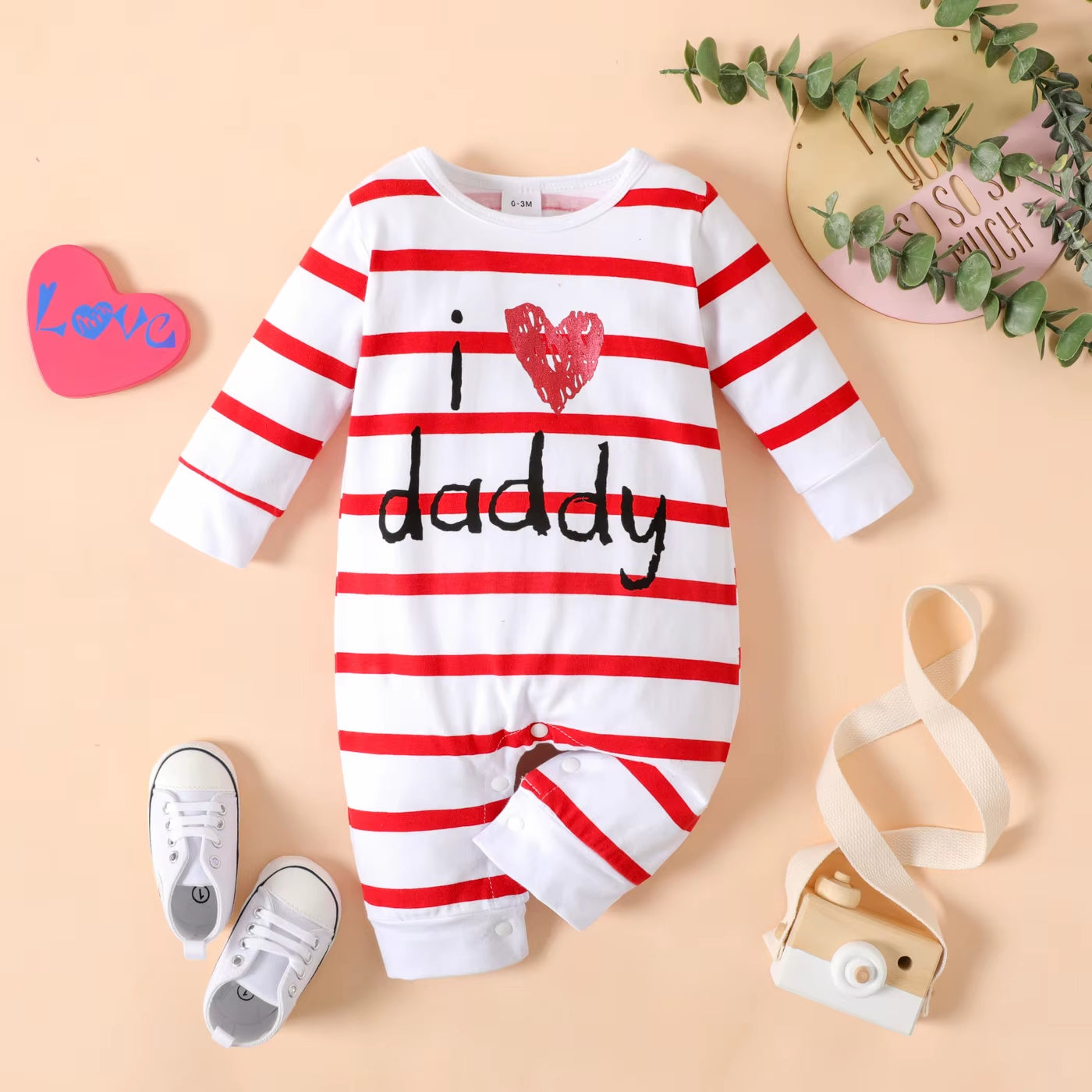 Baby Boy/Girl 95% Cotton Long-Sleeve Love Heart Letter Print Stars/Striped Jumpsuit