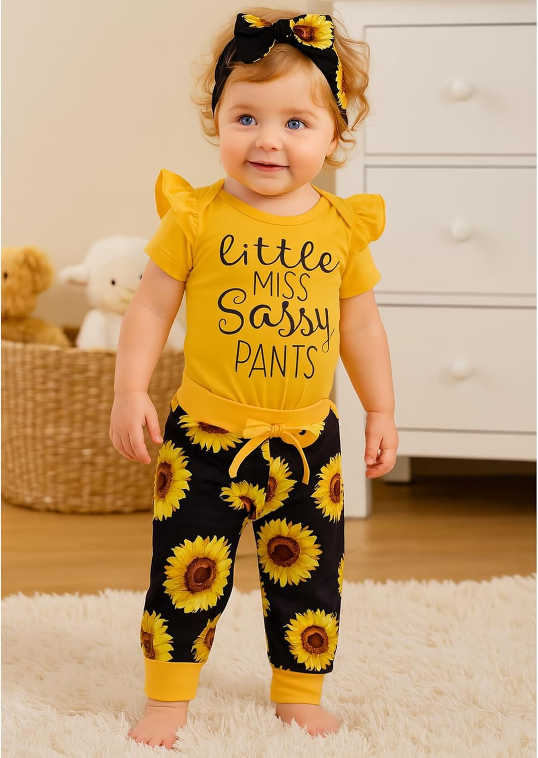 Newborn Baby Girl Clothes Infant Baby Ruffle Romper +Pants + Headband 3 PCS Outfits Set