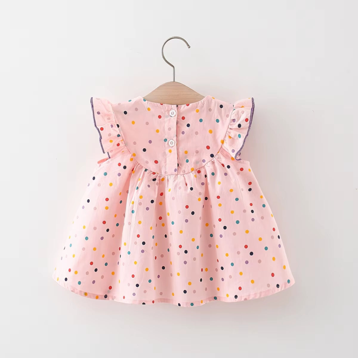 Blooming Beauty: Embroidered Cotton Baby Dress with Polka Dot Print